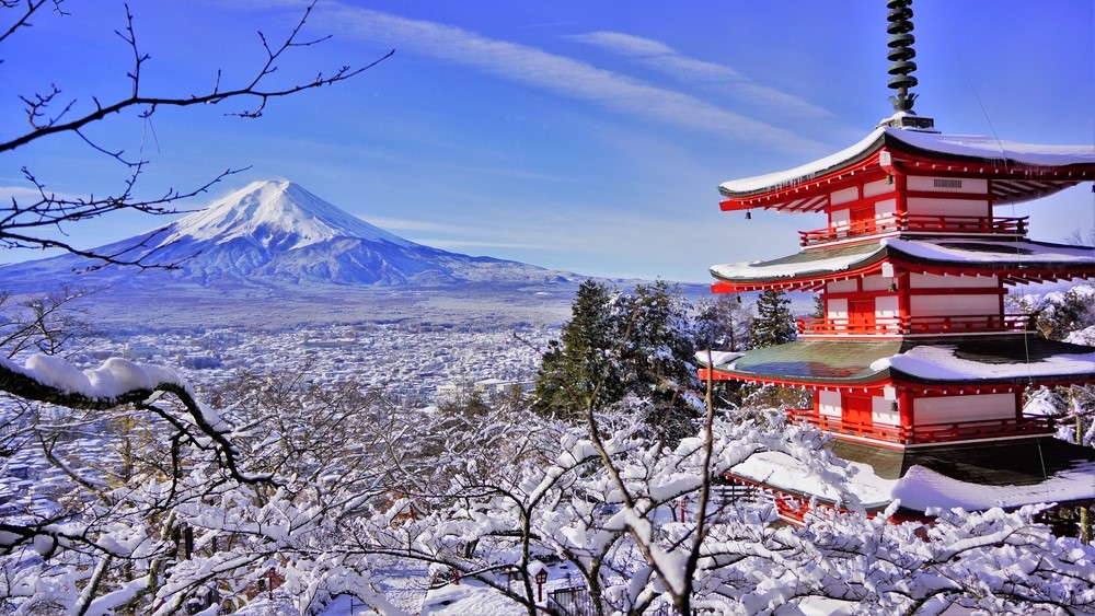 富士山と雪景色